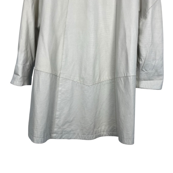 VTG 80s VAKKO Womens Embossed Leather Coat White Open Front Small Oversized - Picture 8 of 14